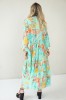 LONG BLUE FLOWING FLORAL DRESS WITH BLACK RIBBON