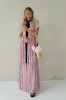 Long viscose floral dress with velvet belt