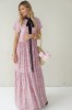 Long viscose floral dress with velvet belt