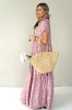 Long viscose floral dress with velvet belt