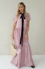 Long viscose floral dress with velvet belt