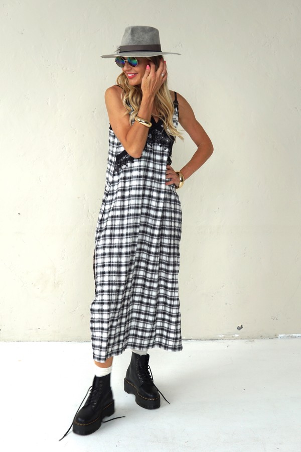 Plaid dress with thin straps