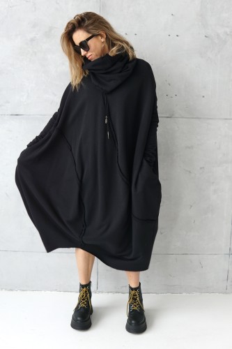 3D BLACK DRESS WITH SCARF
