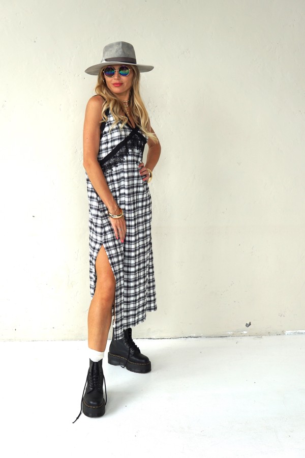 Plaid dress with thin straps