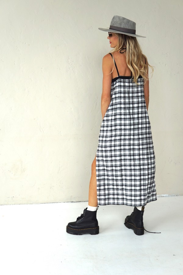 Plaid dress with thin straps