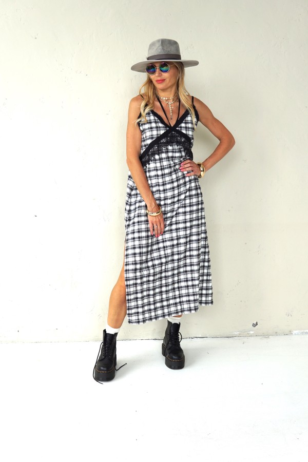 Plaid dress with thin straps