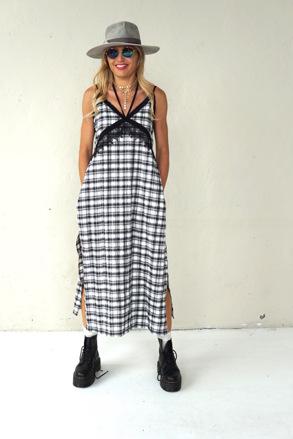 Plaid dress with thin straps