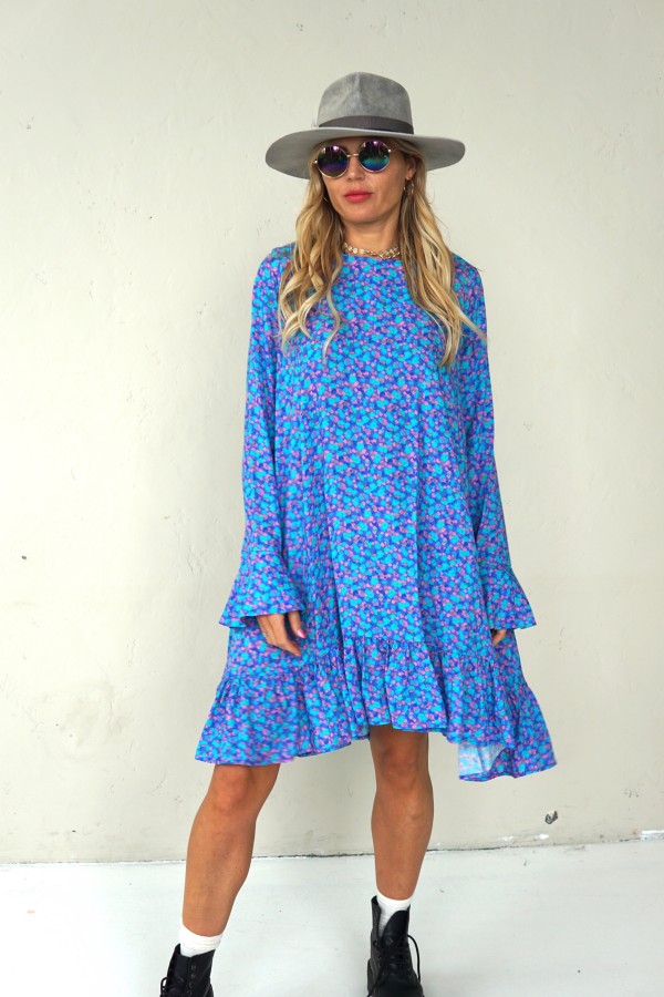 BOHO BLUE DRESS WITH LONG SLEEVES