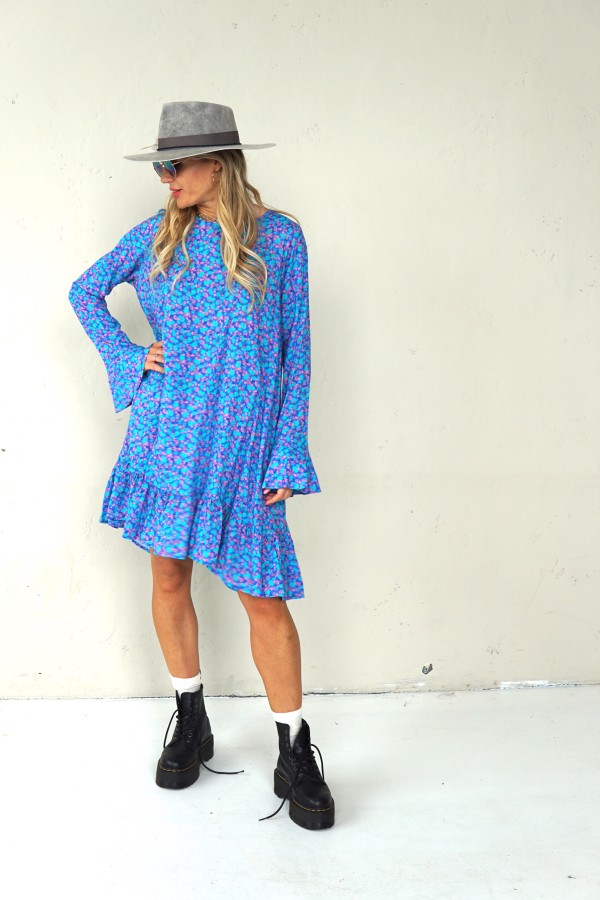 BOHO BLUE DRESS WITH LONG SLEEVES