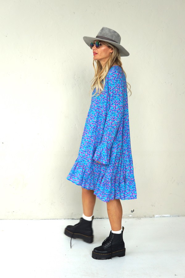 BOHO BLUE DRESS WITH LONG SLEEVES