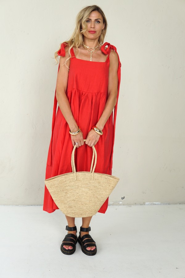 ROMANTIC LINEN RED DRESS