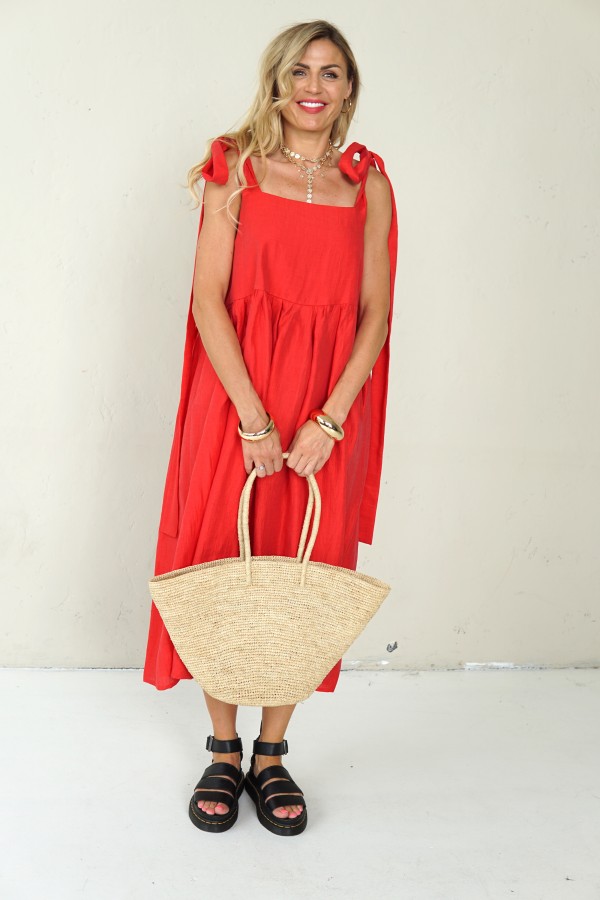 ROMANTIC LINEN RED DRESS