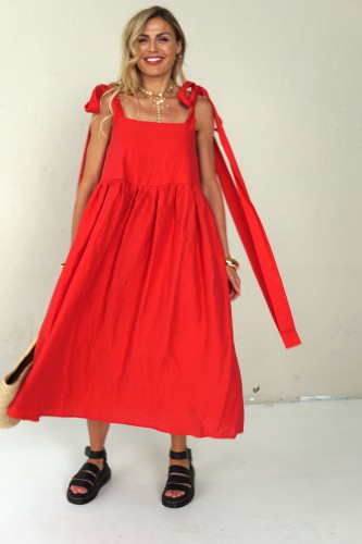 ROMANTIC LINEN RED DRESS