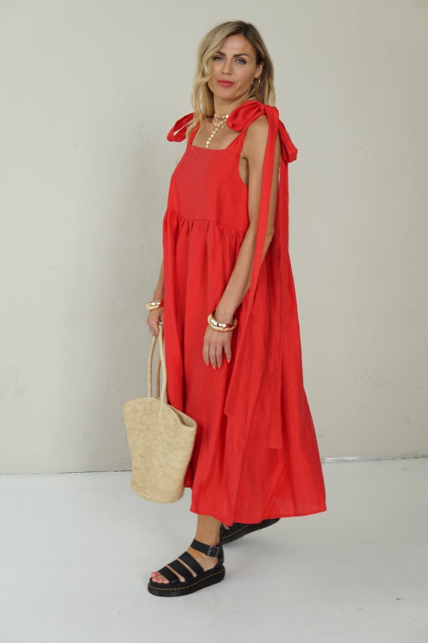 ROMANTIC LINEN RED DRESS
