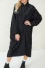 BLACK LONG JACQUARD SHIRT WITH FRONT PLEAT