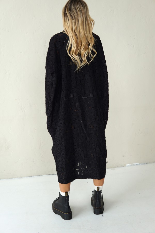 BLACK LONG JACQUARD SHIRT WITH FRONT PLEAT