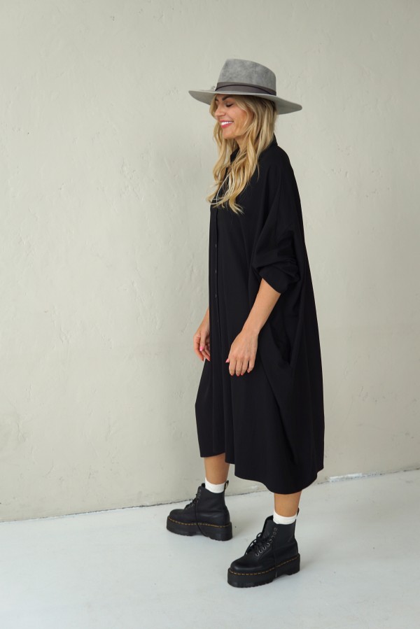 LONG VISCOSE SHIRT WITH PLEATED BACK