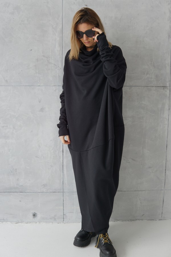 Long asymmetrical dress, Black maxi dress
