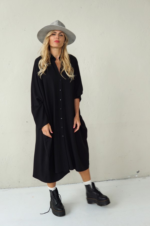 LONG VISCOSE SHIRT WITH PLEATED BACK