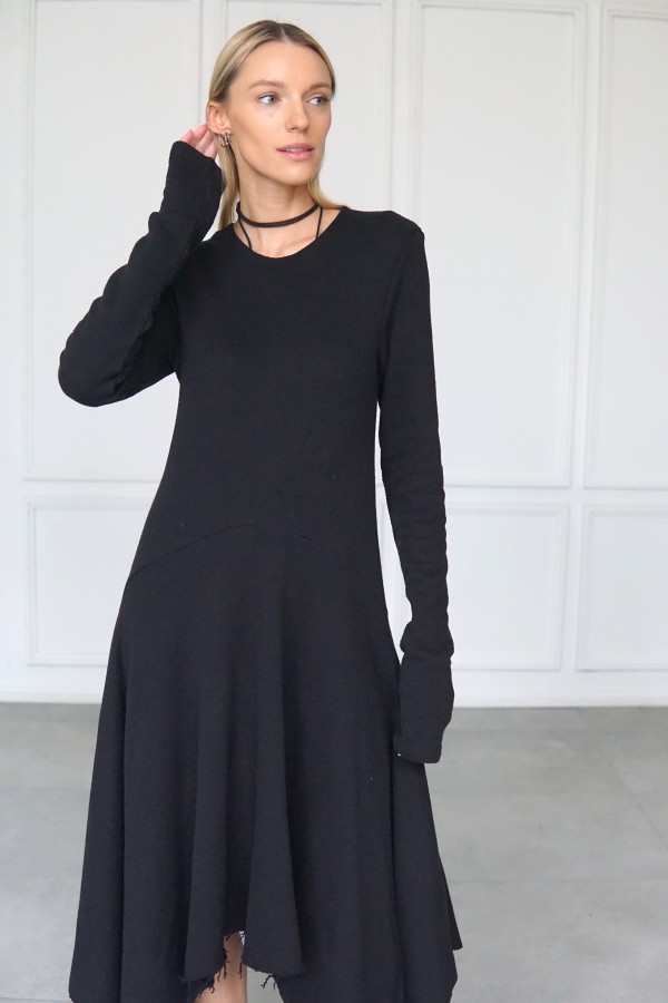 black cotton asymmetric dress