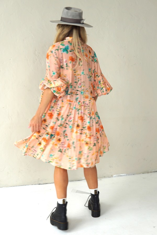 ROMANTIC VISCOSE DRESS WITH PUFF SLEEVES