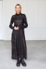 Sparkly evening black dress with long sleeves.