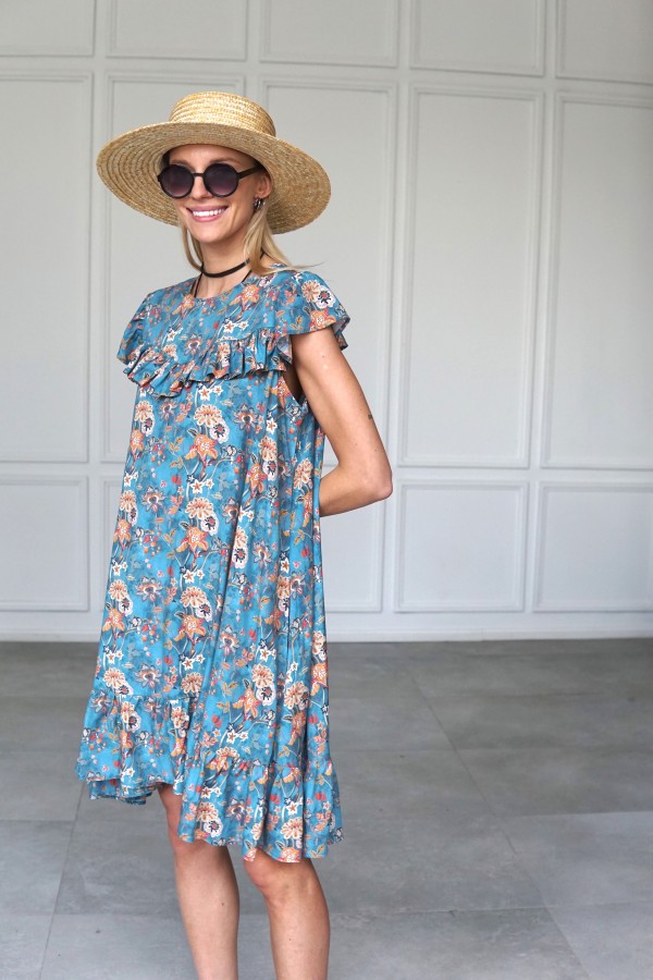 BOHO BLUE DRESS WITH SHORT SLEEVES