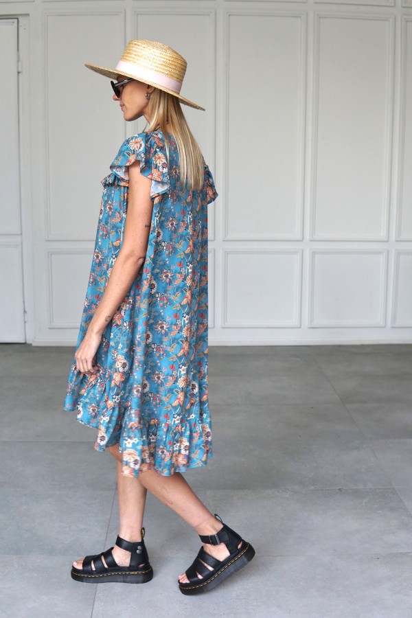 BOHO BLUE DRESS WITH SHORT SLEEVES