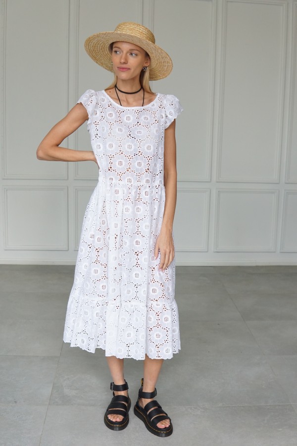 WHITE EMBROIDERED COTTON DRESS