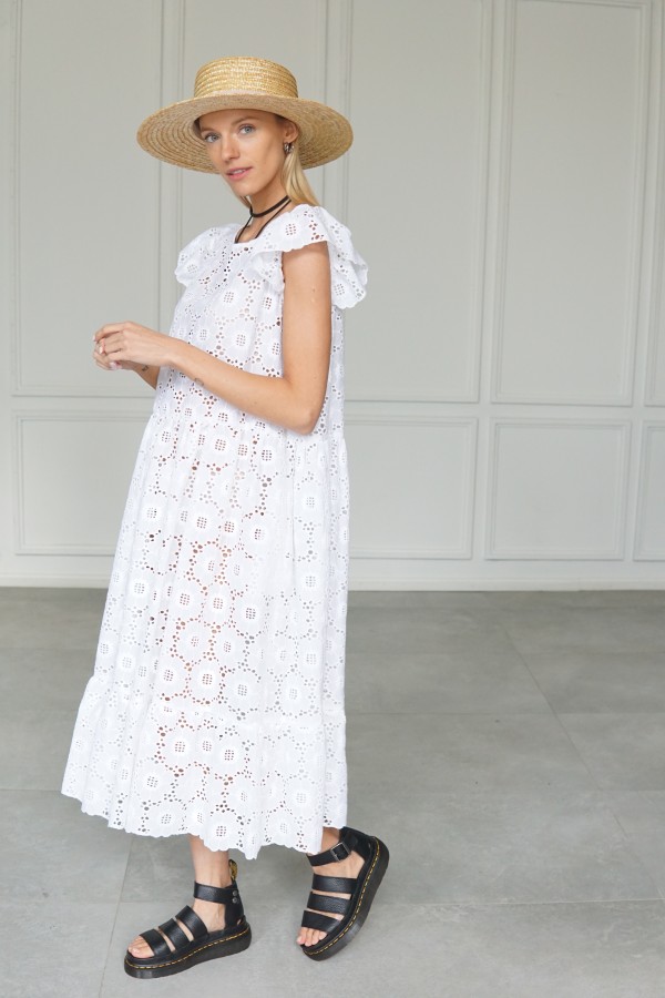 WHITE EMBROIDERED COTTON DRESS