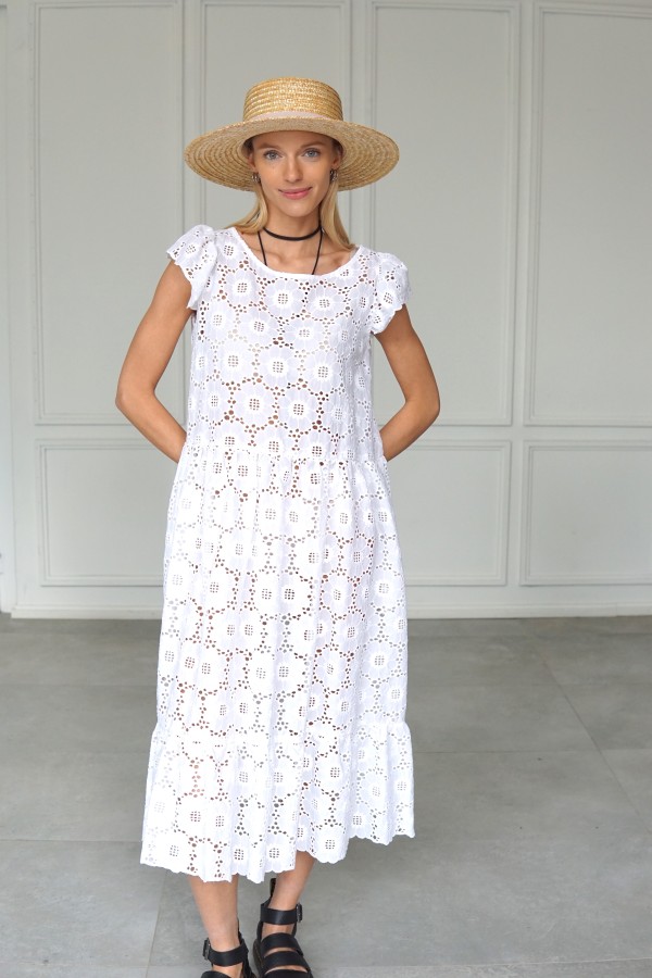 WHITE EMBROIDERED COTTON DRESS