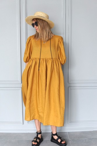 linen yellow dress