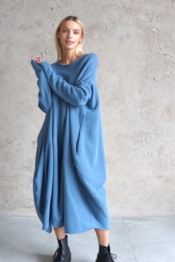 Casual maxi dress in blue jersey