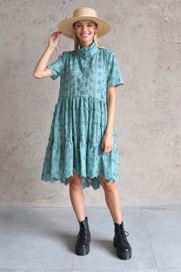 BLUE COTTON SHIRT DRESS 