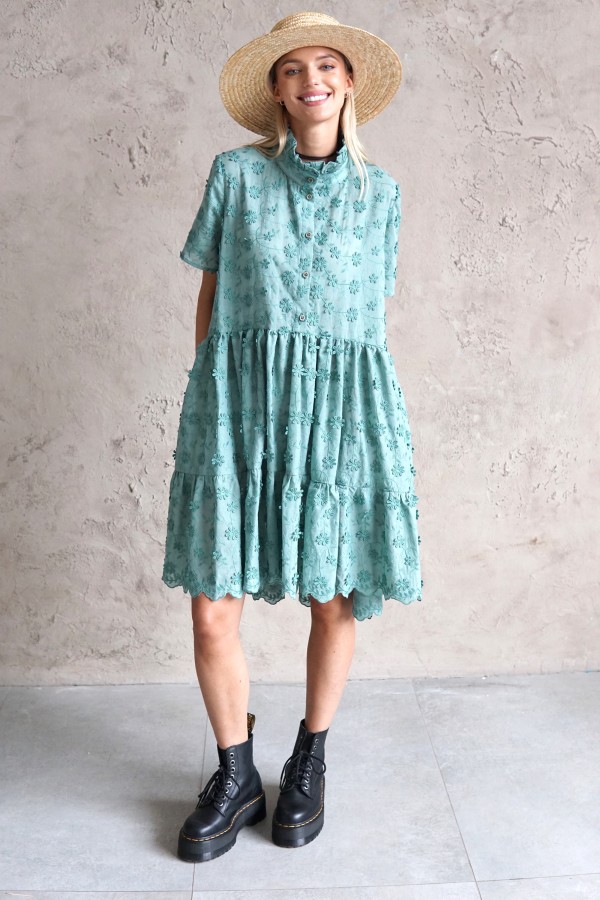 BLUE COTTON SHIRT DRESS 