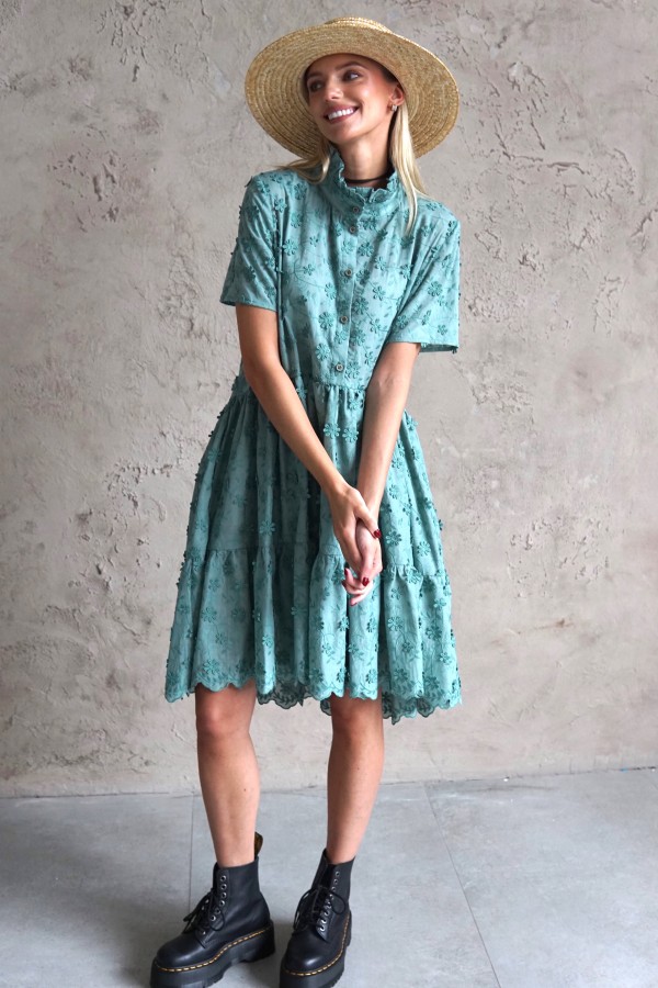 BLUE COTTON SHIRT DRESS 