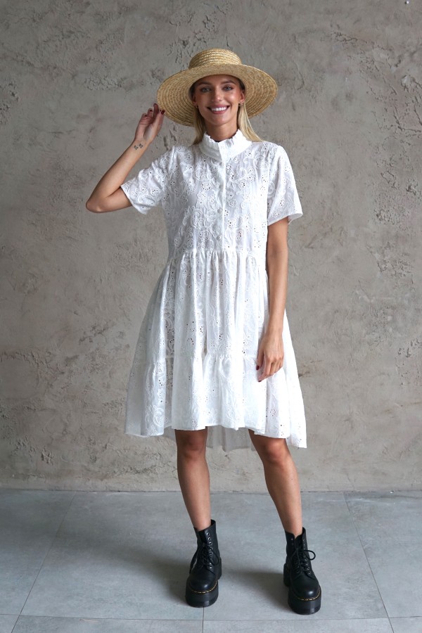 WHITE COTTON SHIRT DRESS