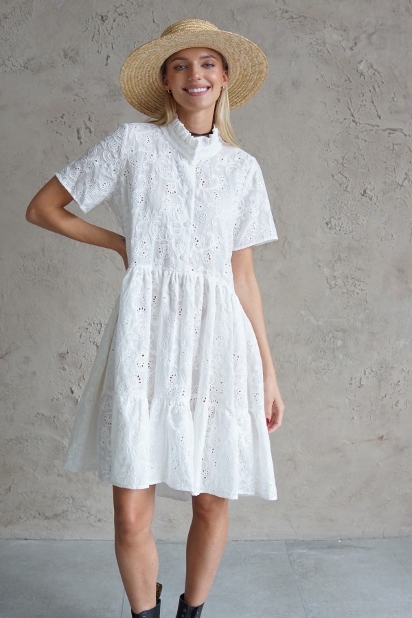 WHITE COTTON SHIRT DRESS