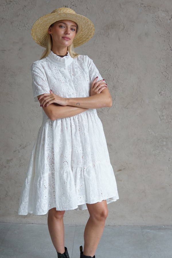 WHITE COTTON SHIRT DRESS