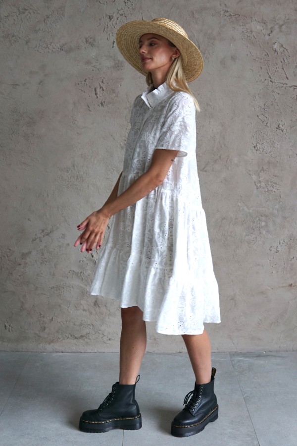 WHITE COTTON SHIRT DRESS