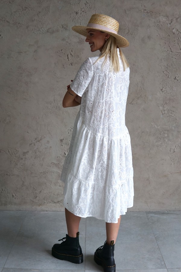 WHITE COTTON SHIRT DRESS