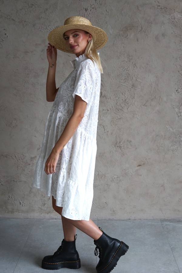 WHITE COTTON SHIRT DRESS