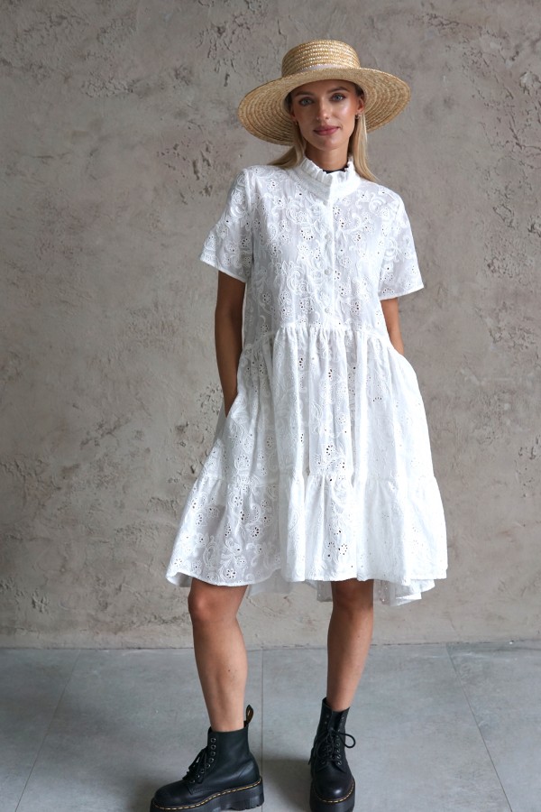 WHITE COTTON SHIRT DRESS