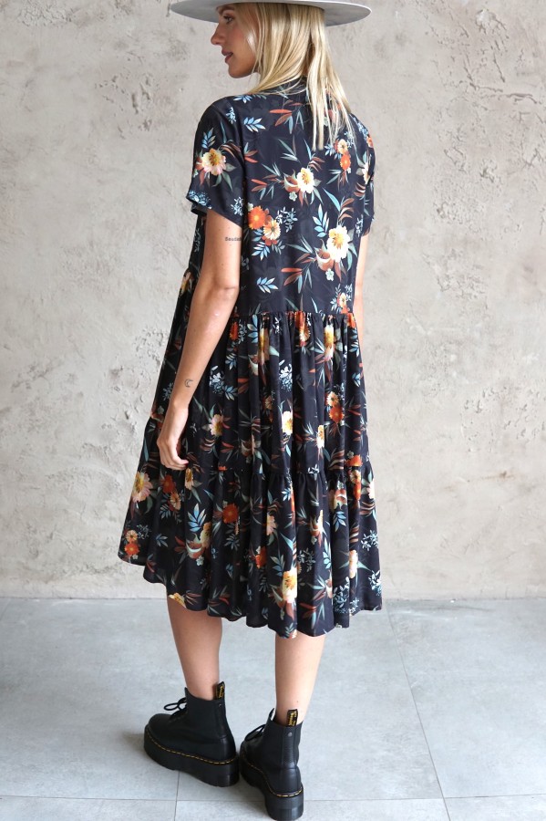 FLORAL VISCOSE DRESS WITH SHORT SLEEVES
