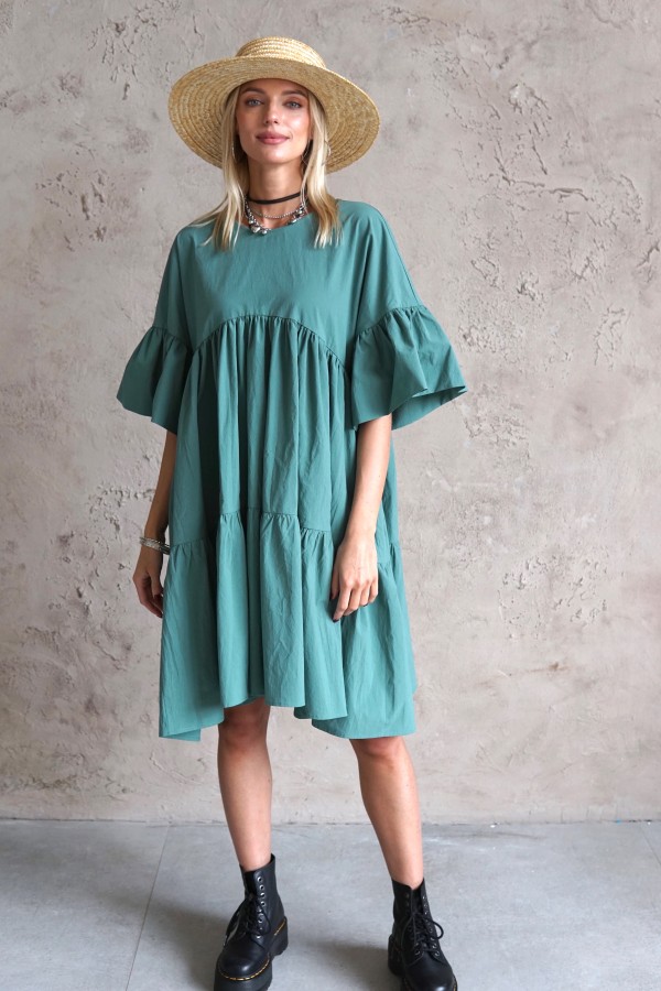 WIDE SILHOUETTE GREEN DRESS