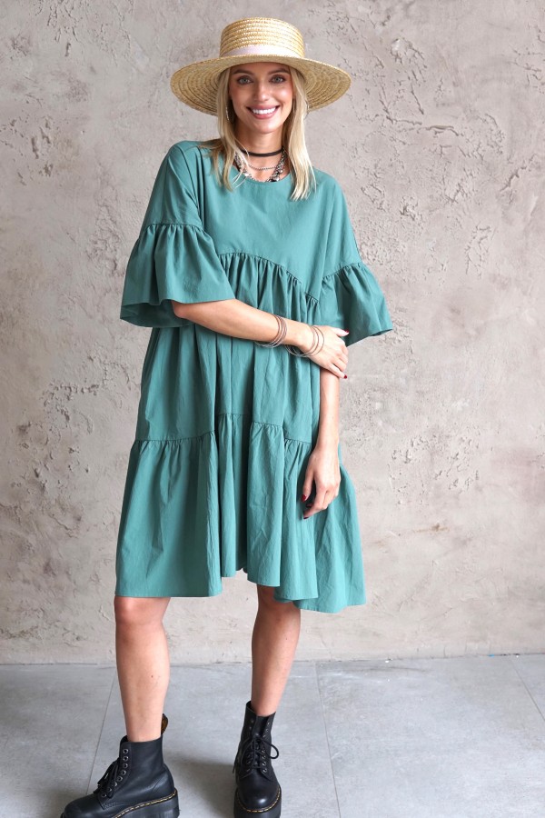 WIDE SILHOUETTE GREEN DRESS