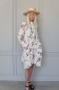 White flowery dress, white long sleeve dress