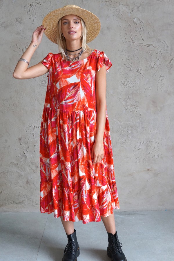 RED VISCOSE DRESS 