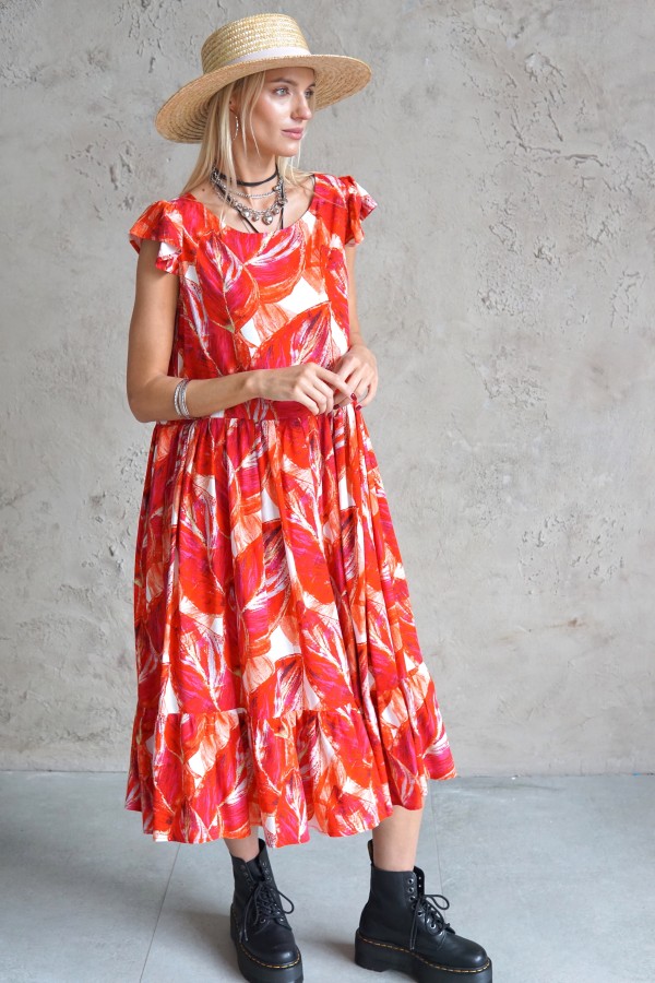 RED VISCOSE DRESS 