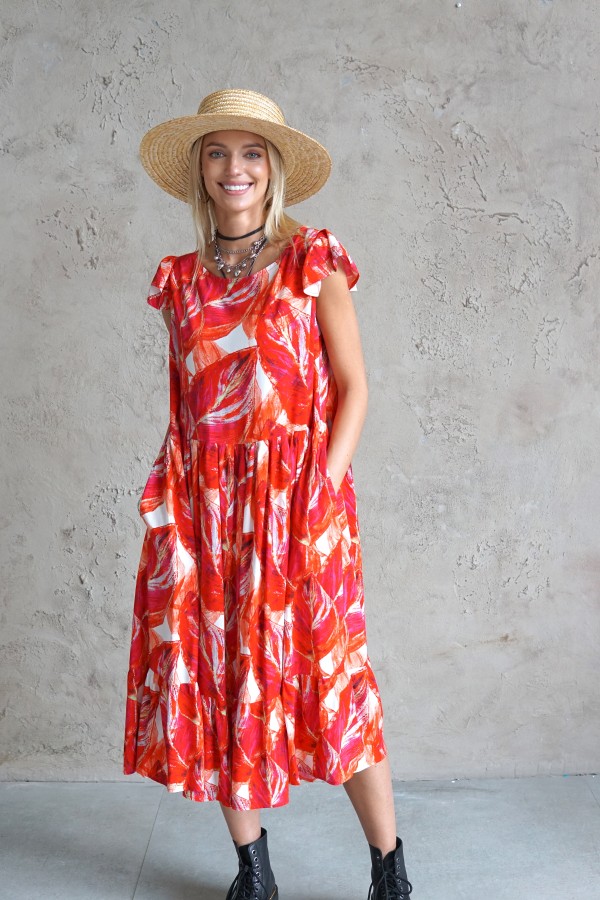 RED VISCOSE DRESS 